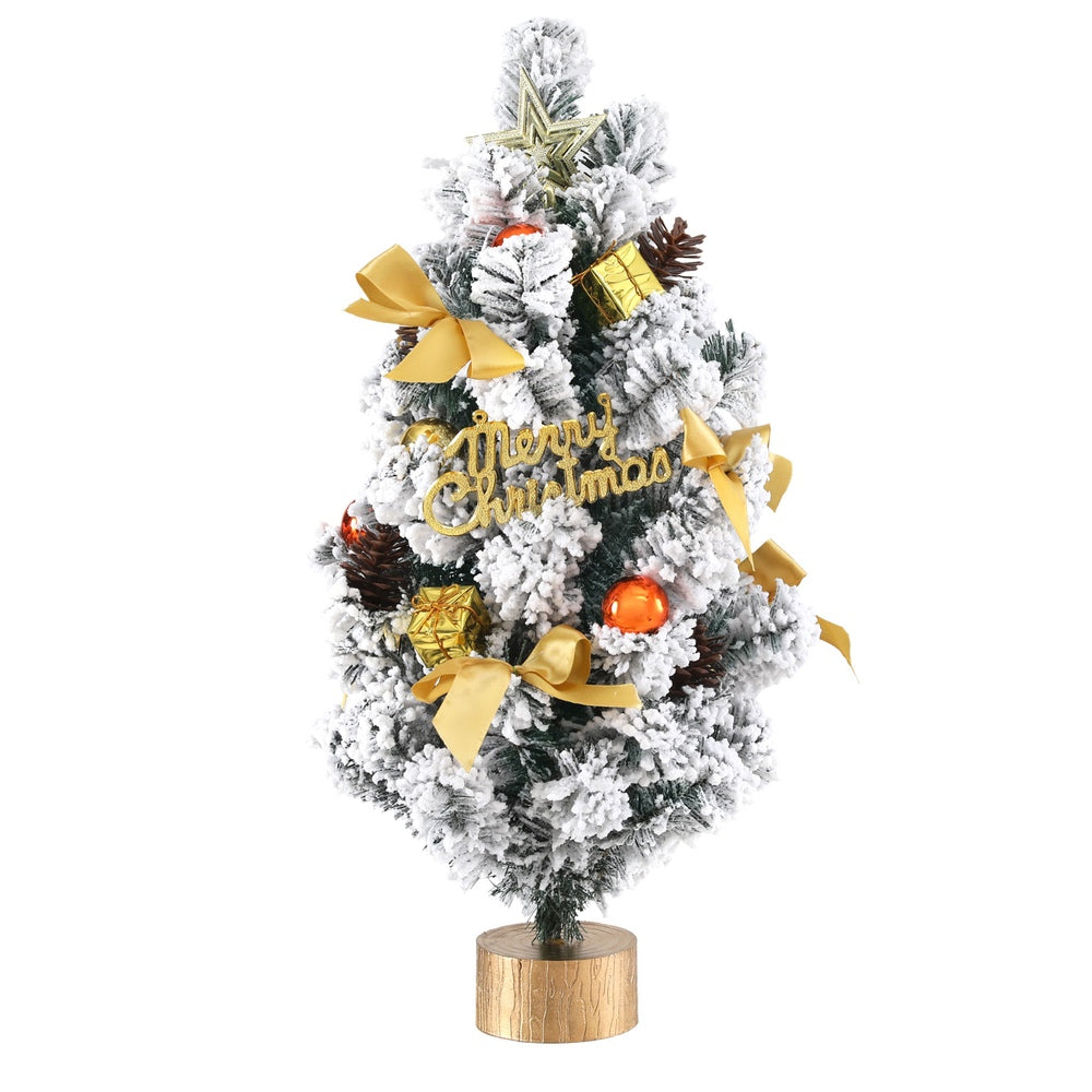 Jingle Jollys 60CM Snowy Tabletop Christmas Tree with Ornaments