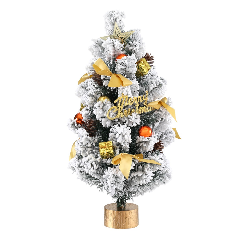 Jingle Jollys 60CM Snowy Tabletop Christmas Tree with Ornaments