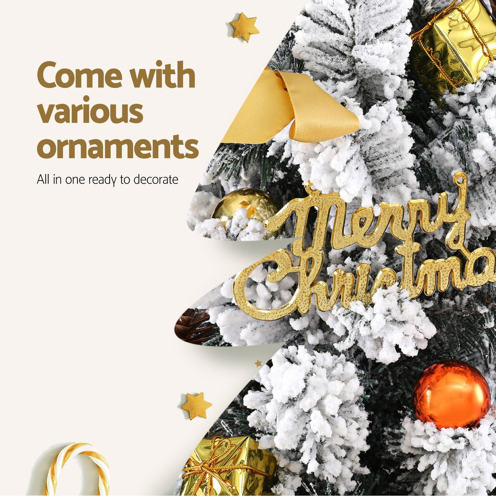 Jingle Jollys 60CM Snowy Tabletop Christmas Tree with Ornaments