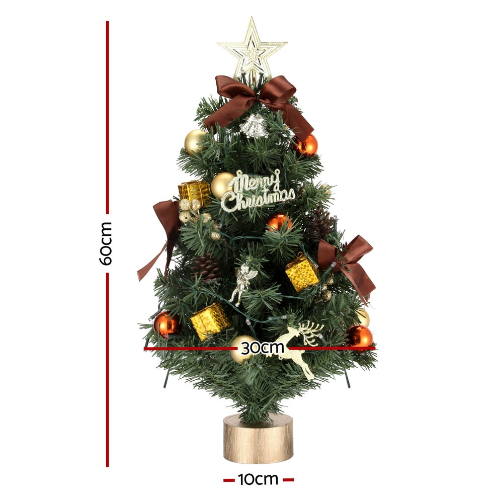 Jingle Jollys 60CM LED Tabletop Christmas Tree with Ornaments