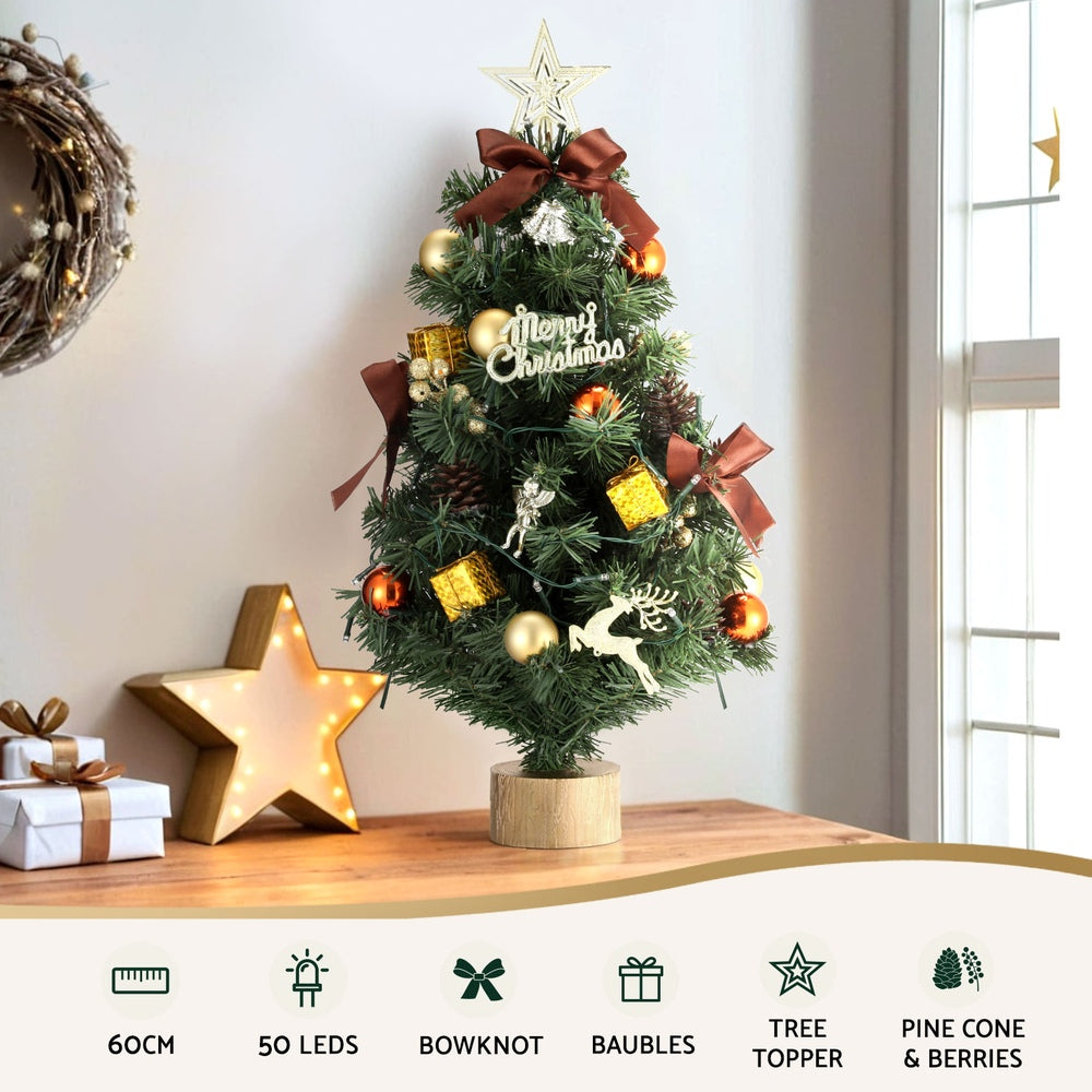 Jingle Jollys 60CM LED Tabletop Christmas Tree with Ornaments