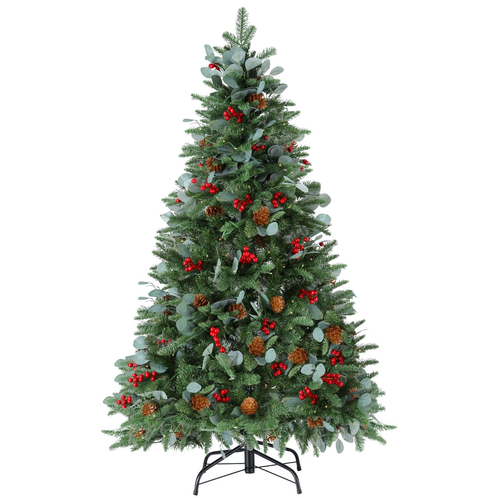 Jingle Jollys 150cm LED Christmas Tree 160 Lights Pine Cones Red Berries