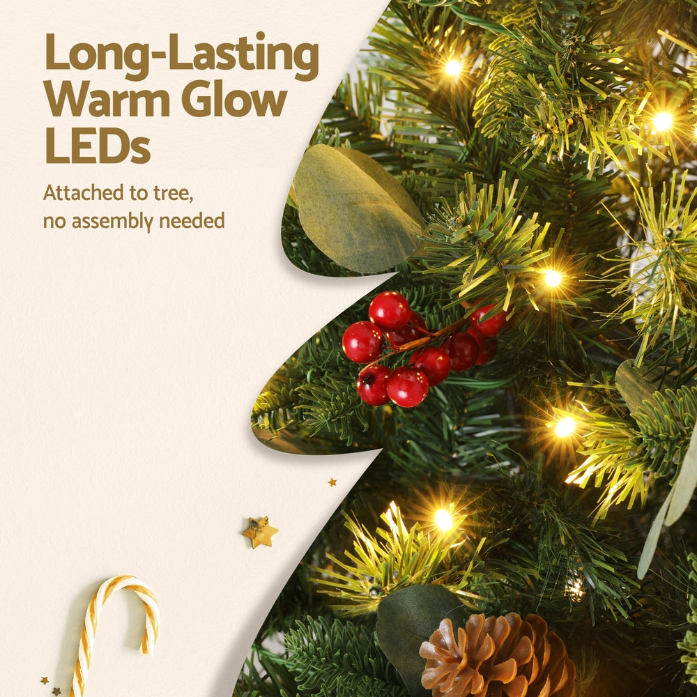 Jingle Jollys 150cm LED Christmas Tree 160 Lights Pine Cones Red Berries