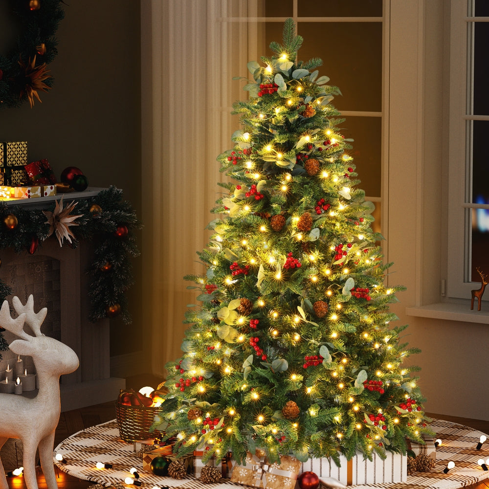 Jingle Jollys 150cm LED Christmas Tree 160 Lights Pine Cones Red Berries