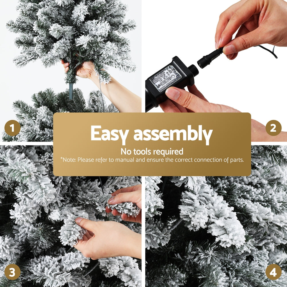 Jingle Jollys 1.8m Snow Flocked LED Christmas Tree 8 Light Modes