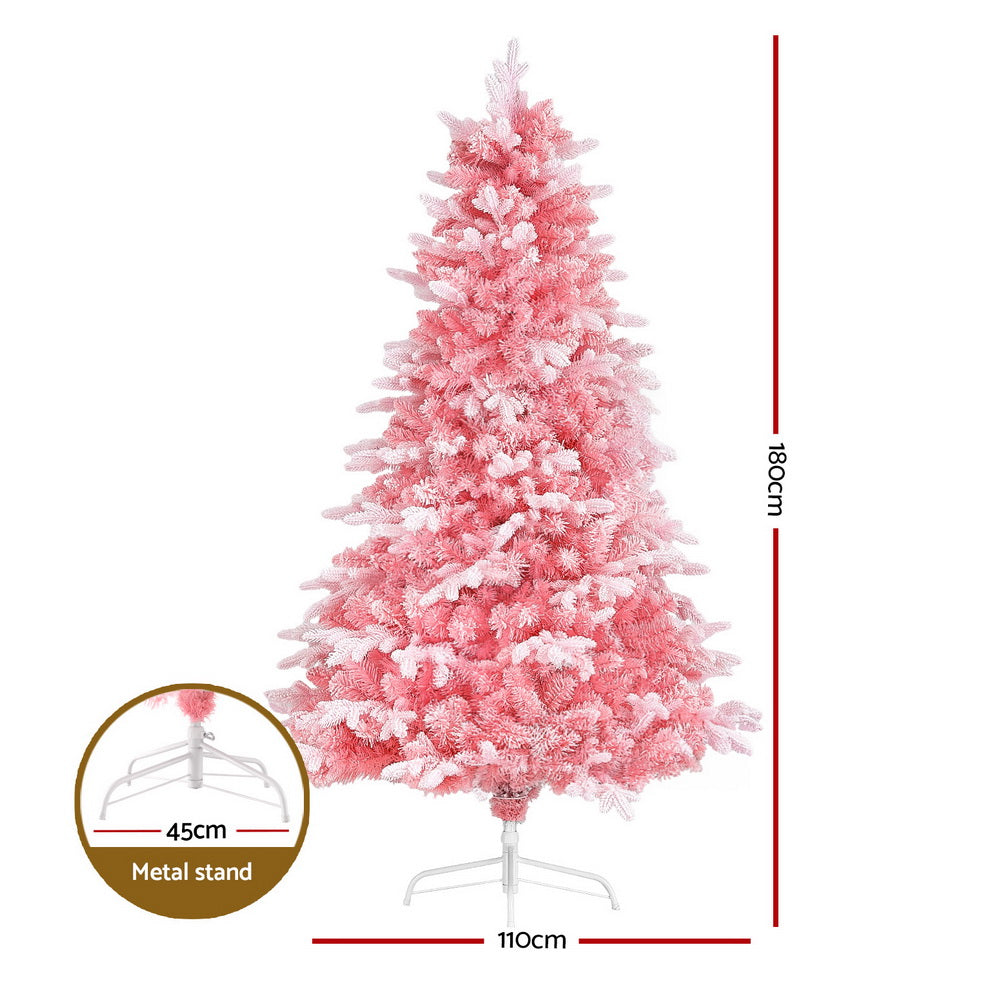 Jingle Jollys 1.8m Pink Christmas Tree Snow Flocked Party Decor