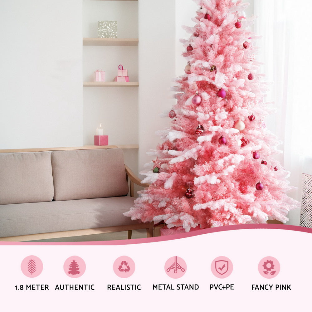 Jingle Jollys 1.8m Pink Christmas Tree Snow Flocked Party Decor