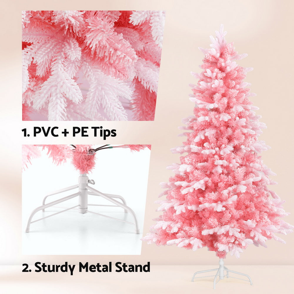 Jingle Jollys 1.8m Pink Christmas Tree Snow Flocked Party Decor
