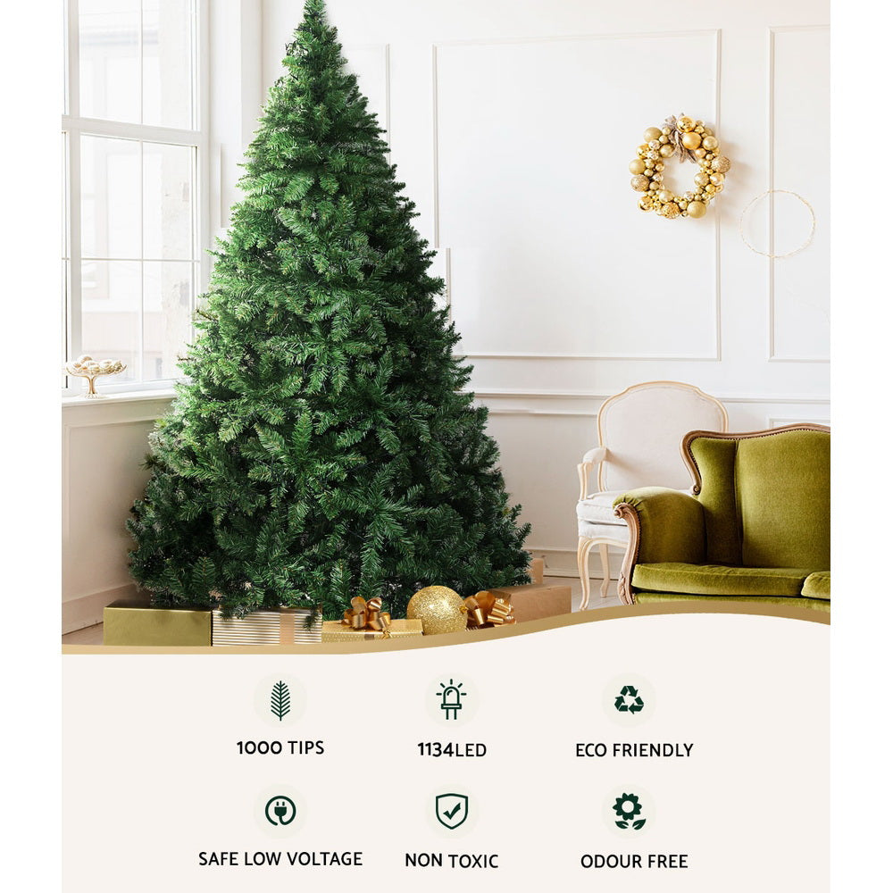 Jingle Jollys 2.1m Pre-lit Christmas Tree 1134 LEDs 8 Light Modes