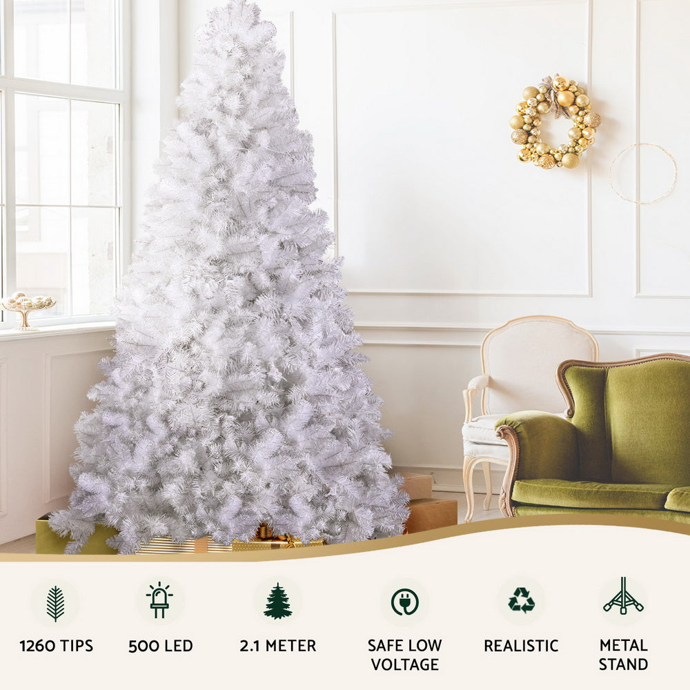 Jingle Jollys 2.1m Christmas Tree 500 LED White 1260 Tips