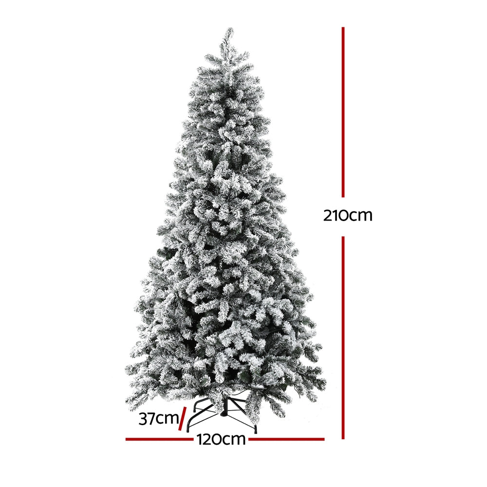 Jingle Jollys 2.1m Snow Flocked Christmas Tree LED 8 Modes