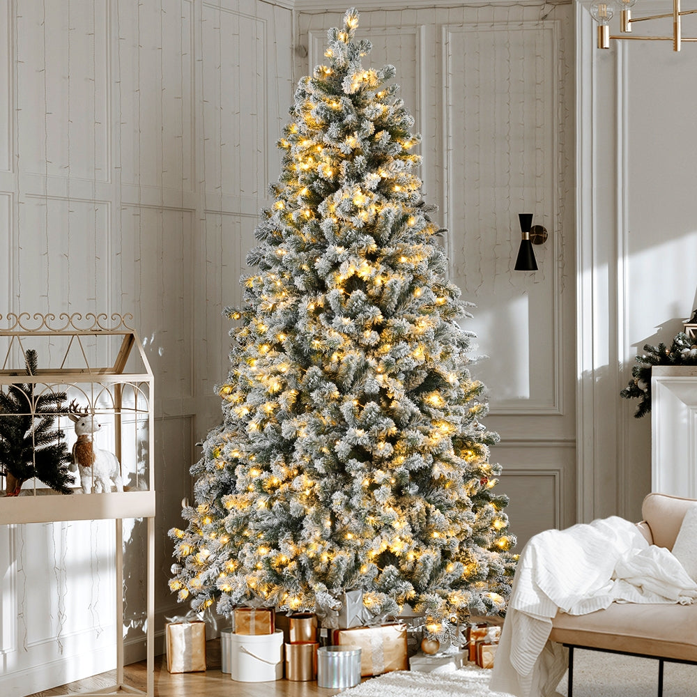 Jingle Jollys 2.1m Snow Flocked Christmas Tree LED 8 Modes