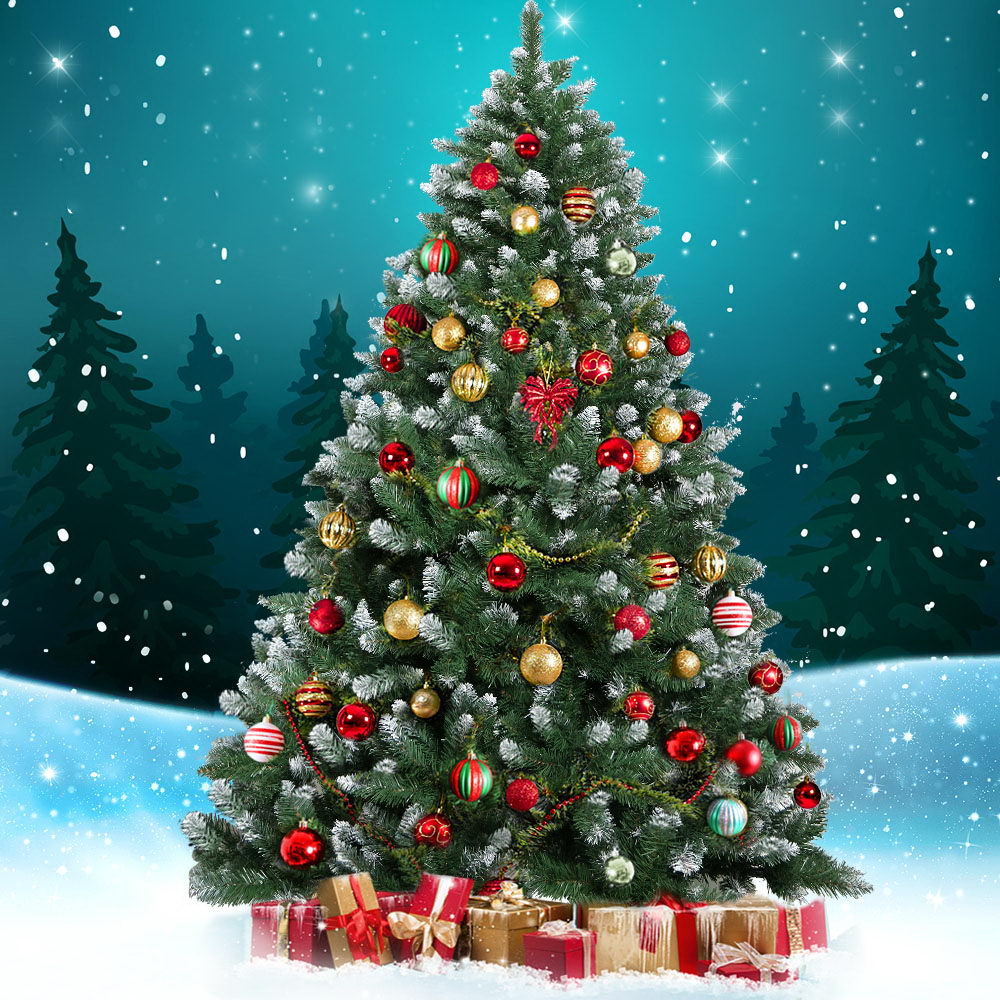 Jingle Jollys 2.4m Snowy Christmas Tree 1225 Tips