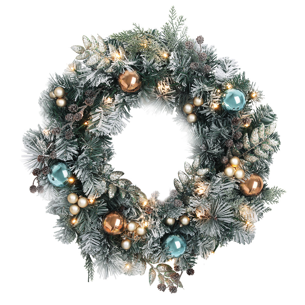 Jingle Jollys 60cm Christmas Wreath LED Snowy Garland Decor