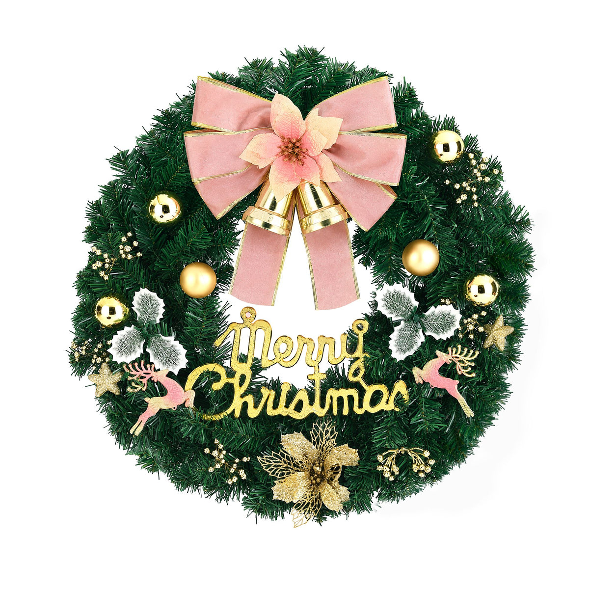 Jingle Jollys 60cm Christmas Wreath with Baubles and Flowers