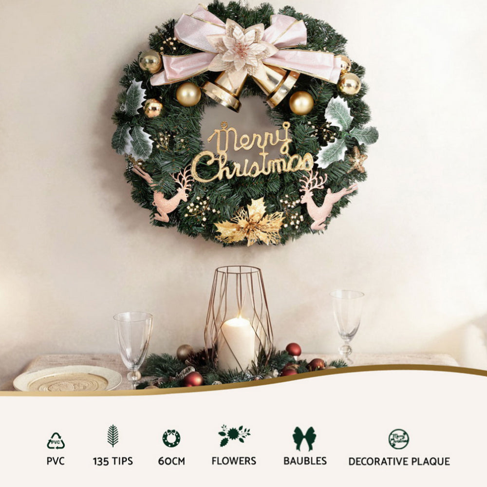 Jingle Jollys 60cm Christmas Wreath Garland Flowers Baubles Decorations