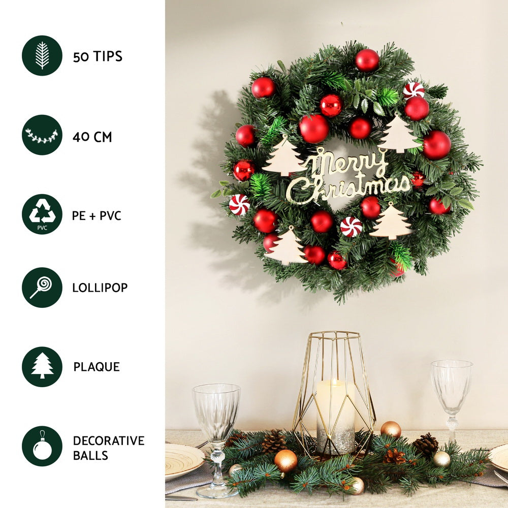 Jingle Jollys 40cm Christmas Wreath Garland Baubles Ornaments Decor