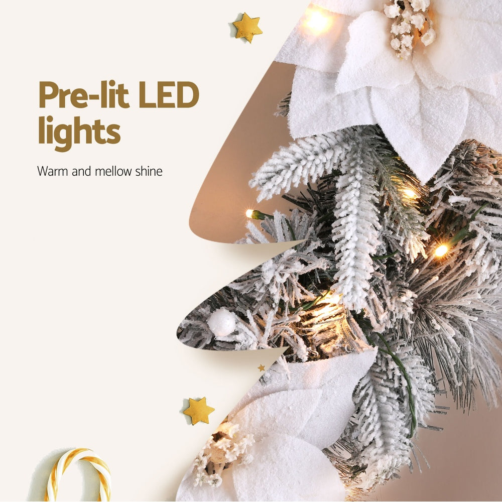 Jingle Jollys 60cm Christmas Wreath LED Snowy Flowers Garland