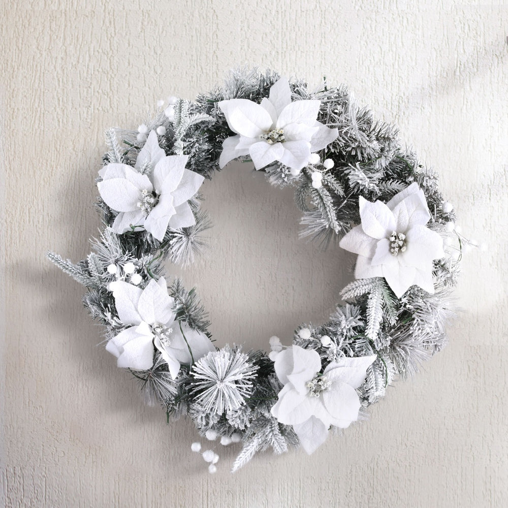 Jingle Jollys 60cm Christmas Wreath LED Snowy Flowers Garland