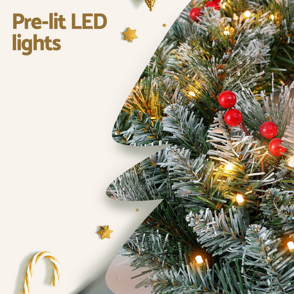 Jingle Jollys 60cm Christmas Wreath LED Lights Snowy Berries Garland