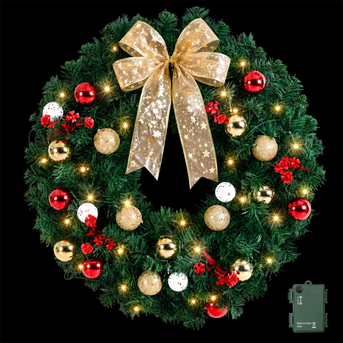 Jingle Jollys 60cm Pre-lit Christmas Wreath with LED Lights