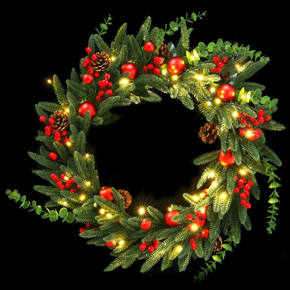 Jingle Jollys 60cm Pre-Lit Christmas Wreath with LED Lights