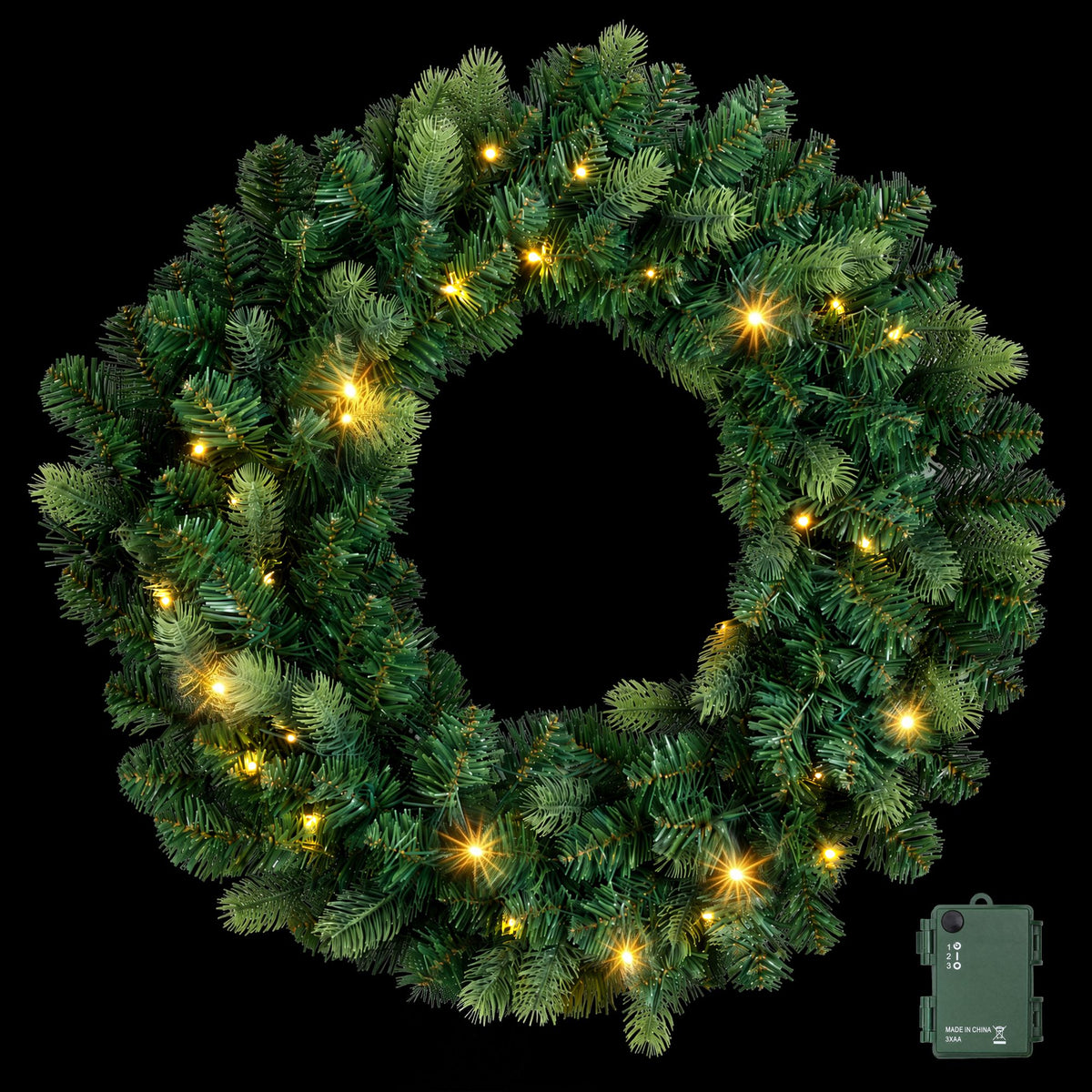Jingle Jollys 60cm Pre-Lit Christmas Wreath Warm White LED