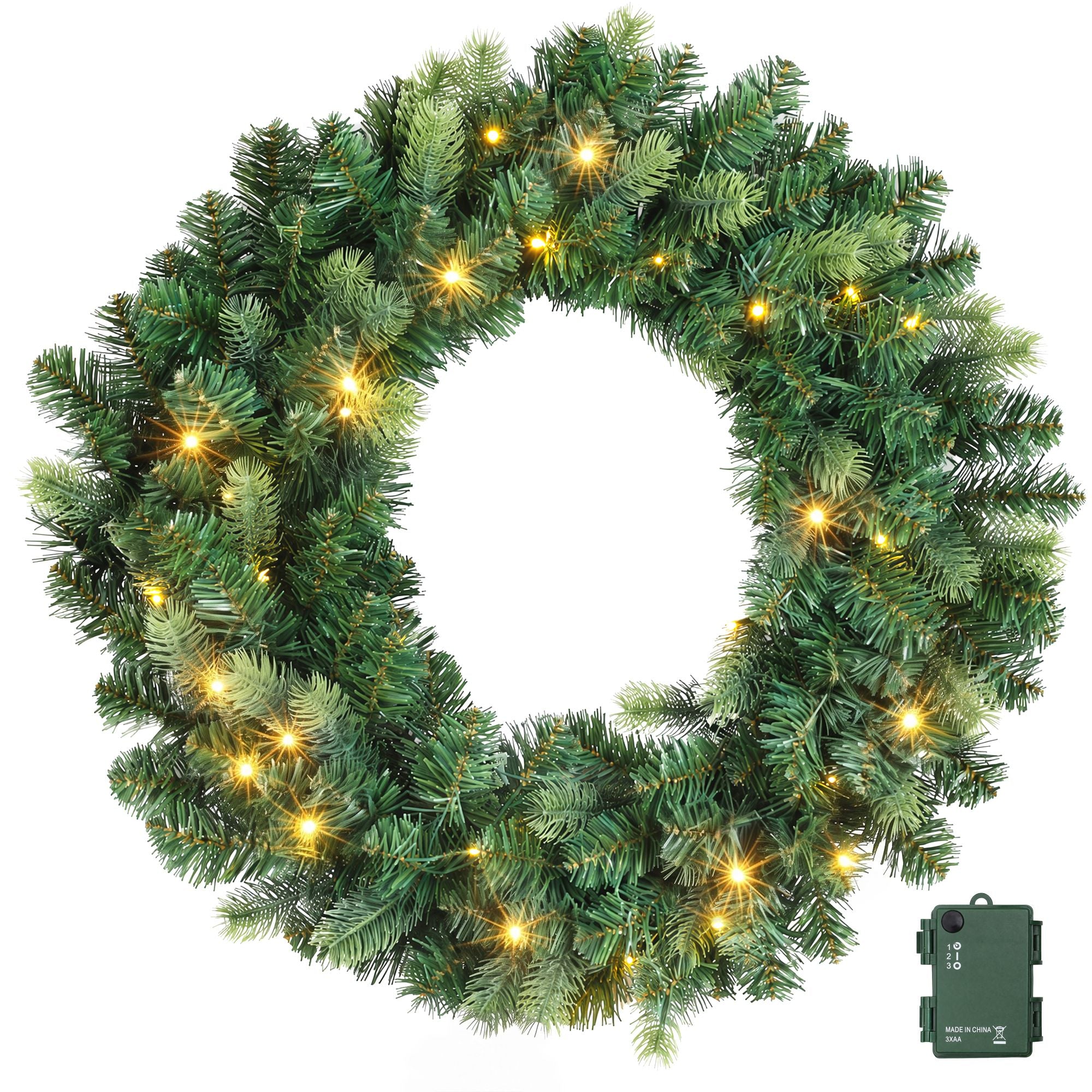 Jingle Jollys 60cm Pre-Lit Christmas Wreath GarlandsWarm White LED Light Door Wreaths Battery Timer