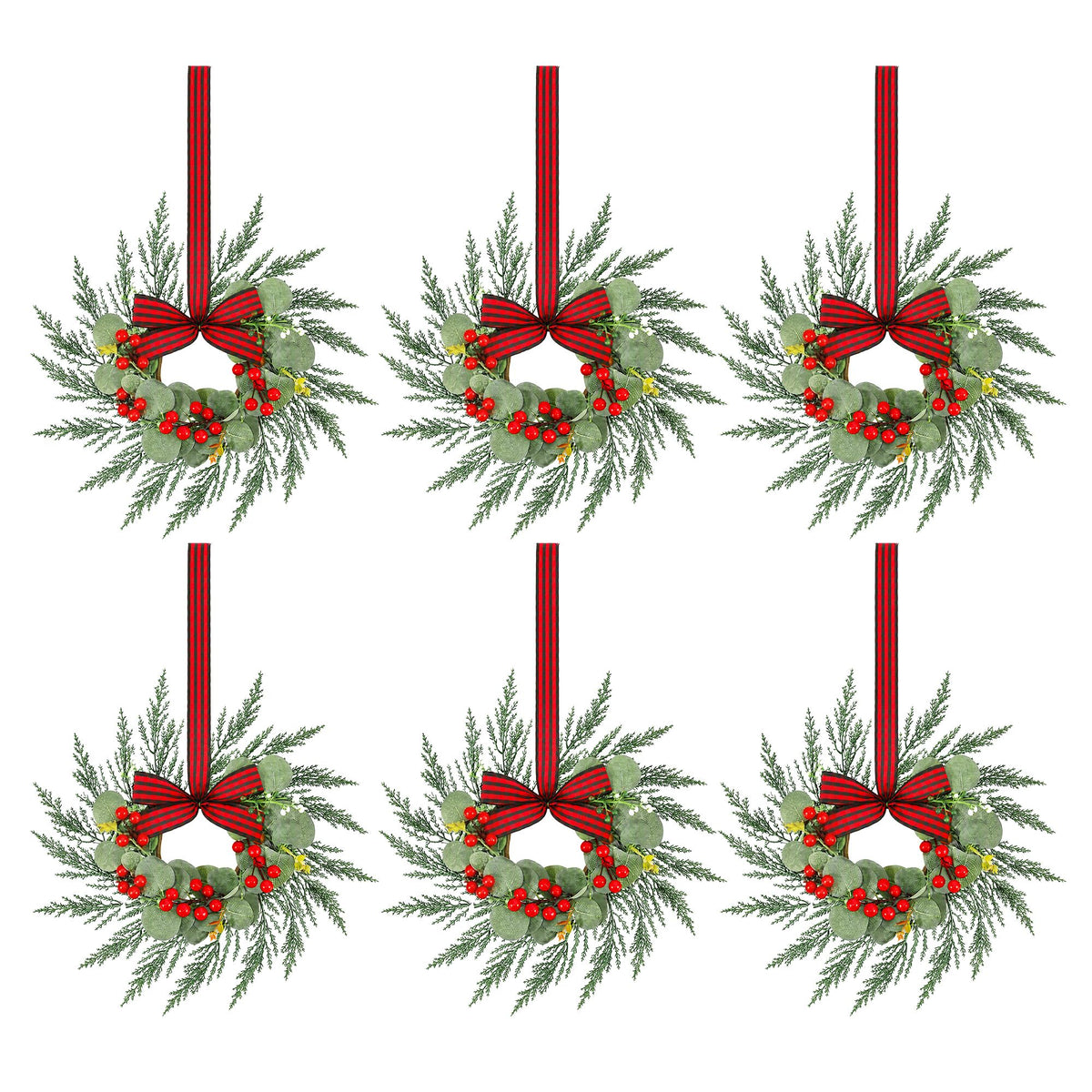 Jingle Jollys Set of 6 26cm Christmas Wreaths Red Berries