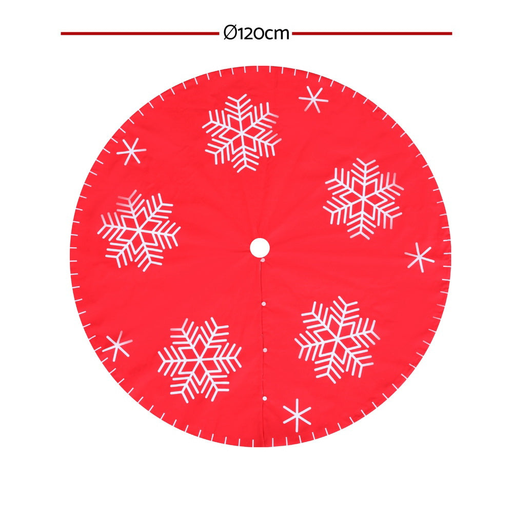 Jingle Jollys 120cm Red Christmas Tree Skirt Snowflake Ornaments
