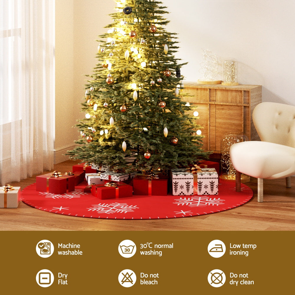 Jingle Jollys 120cm Red Christmas Tree Skirt Snowflake Ornaments