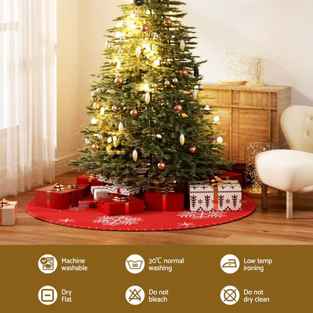 Jingle Jollys 90cm Christmas Tree Skirt Red Snowflake Ornaments