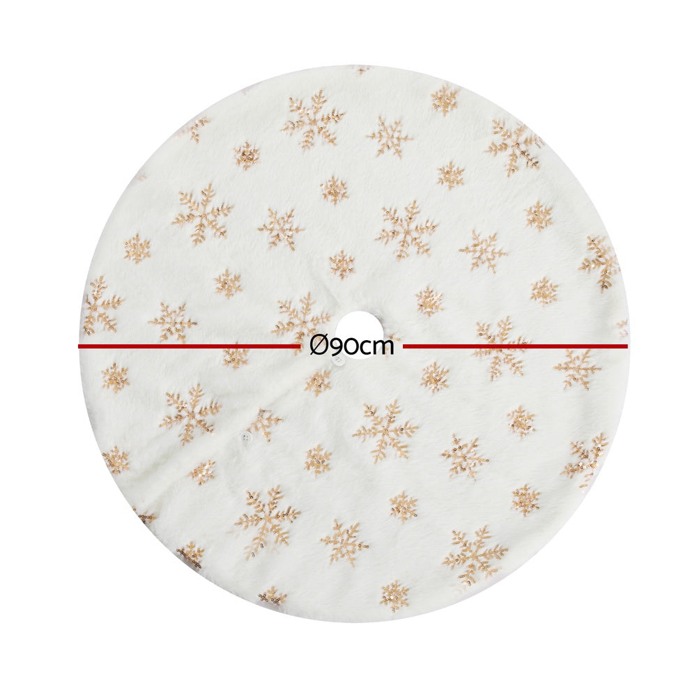 Jingle Jollys 90cm Christmas Tree Skirt Snowflake Ornaments White