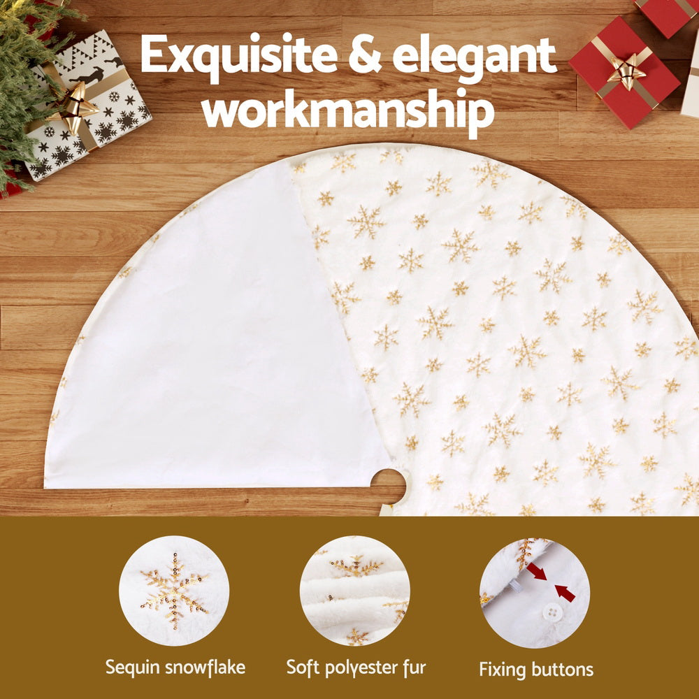 Jingle Jollys 90cm Christmas Tree Skirt Snowflake Ornaments White