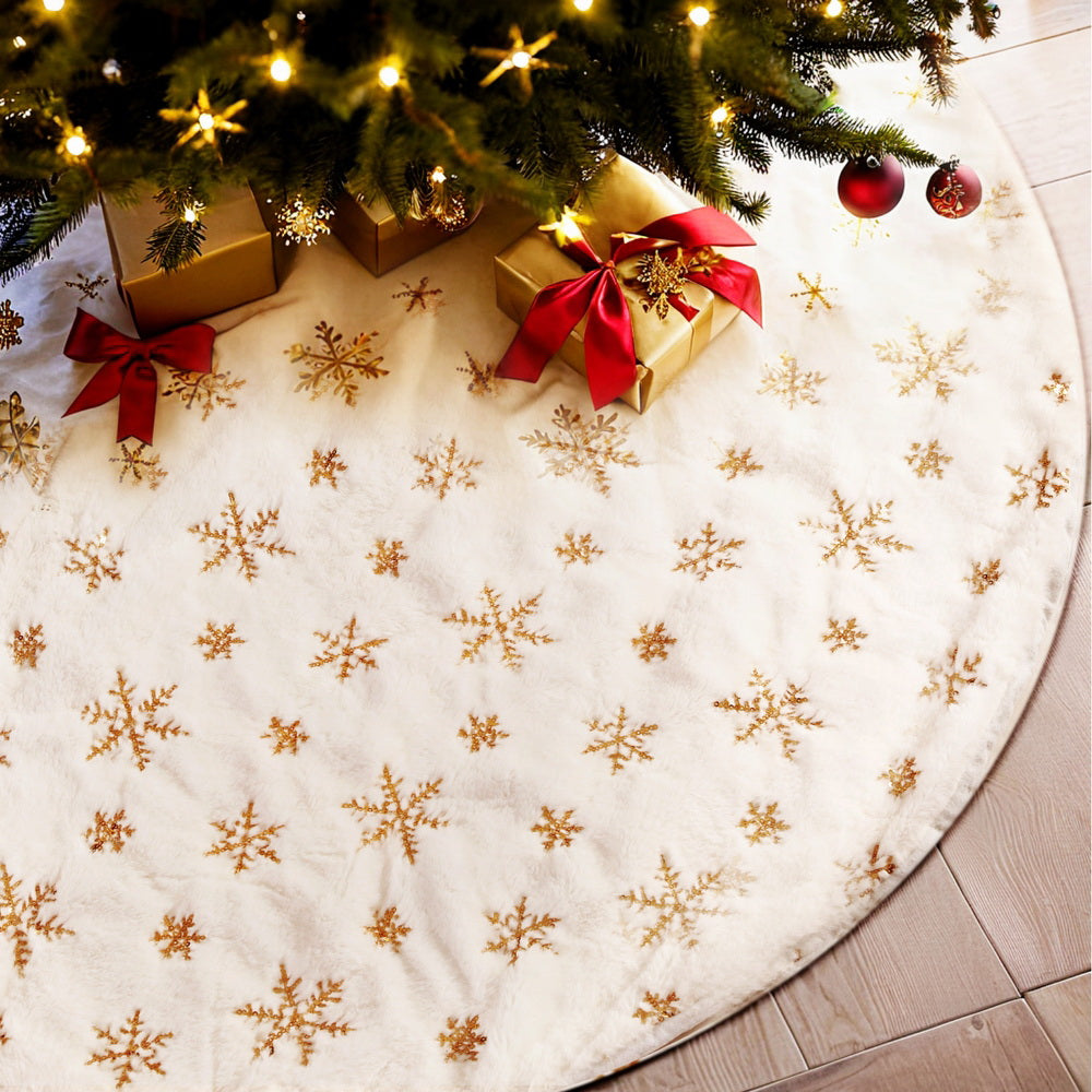 Jingle Jollys 90cm Christmas Tree Skirt Snowflake Ornaments White