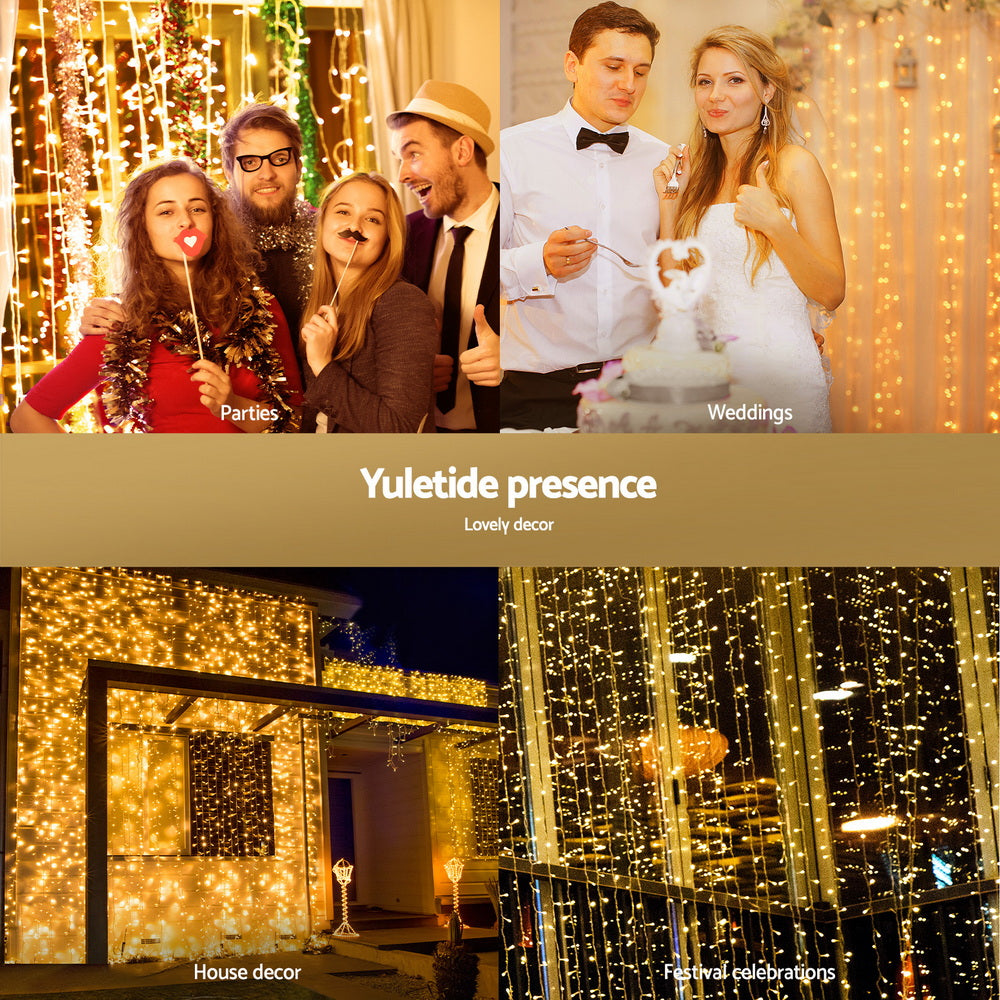 Jingle Jollys 3x3m Curtain String Lights 300 LED Warm White