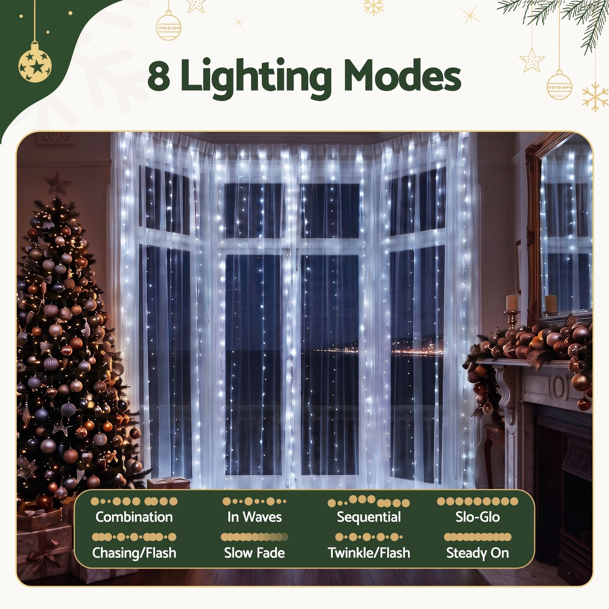 Jingle Jollys 3X3M Christmas Lights Curtain String Light 300 LED Cool White