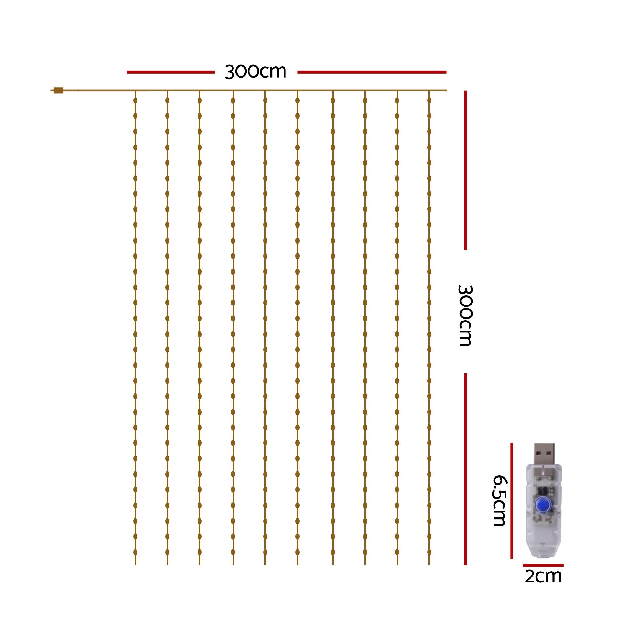 Jingle Jollys 3X3M Christmas Lights Curtain String Light 300 LED Cool White