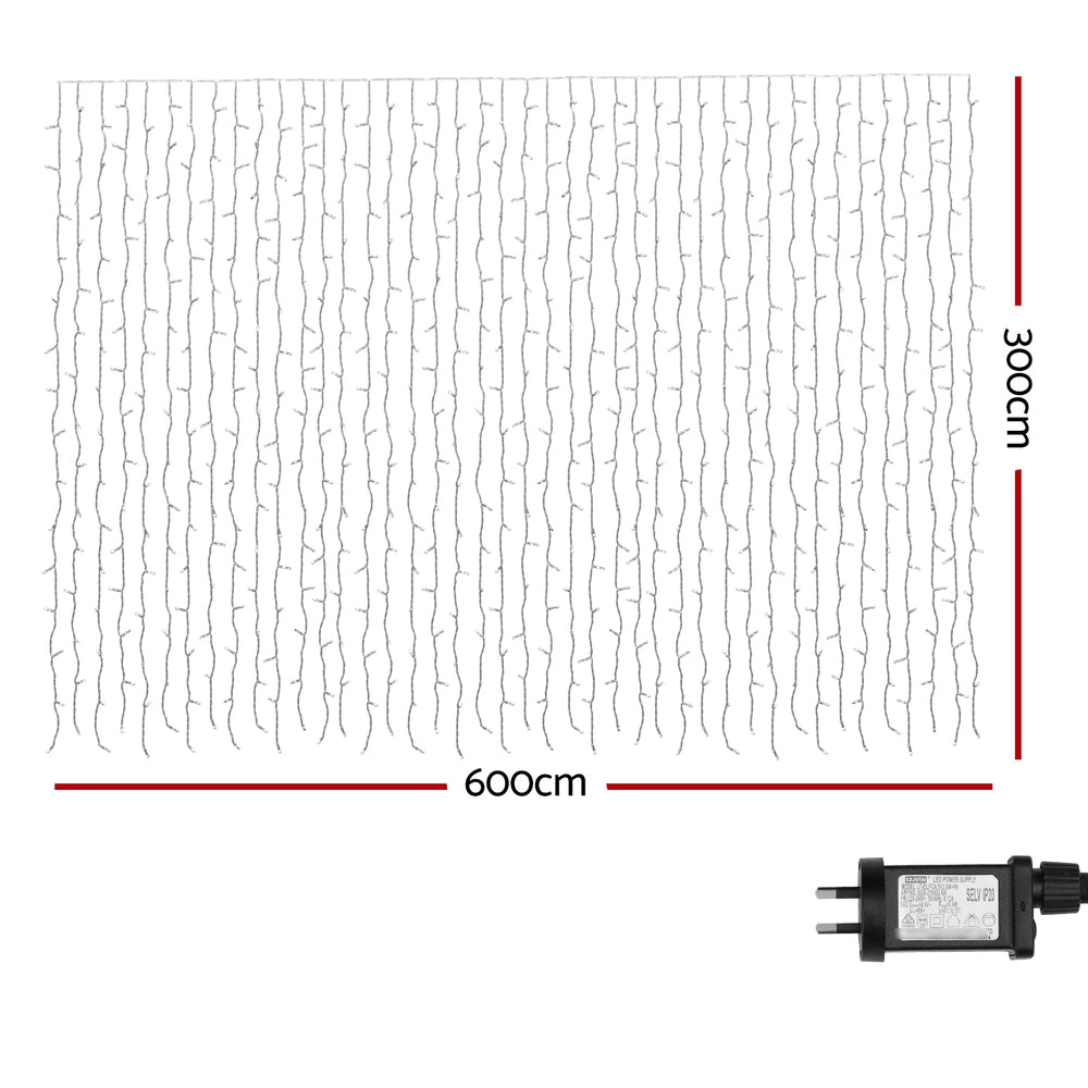 Jingle Jollys 3x6m Curtain Lights 960 LED RGB Remote Christmas Lighting