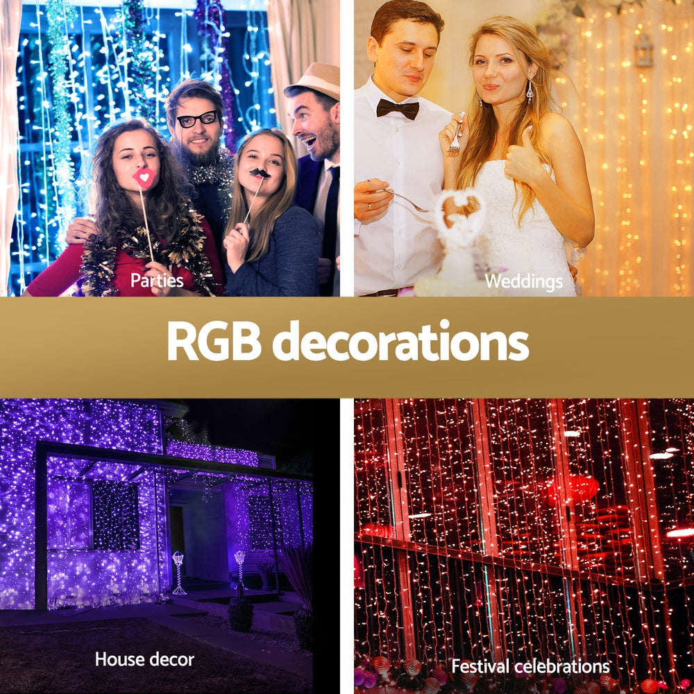 Jingle Jollys 3x6m Curtain Lights 960 LED RGB Remote Christmas Lighting