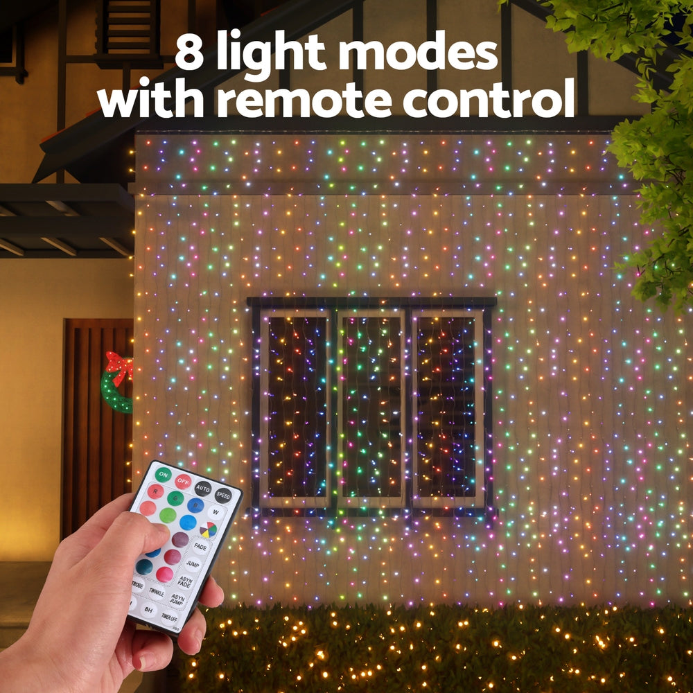 Jingle Jollys 3x6m Curtain Lights 960 LED RGB Remote Christmas Lighting