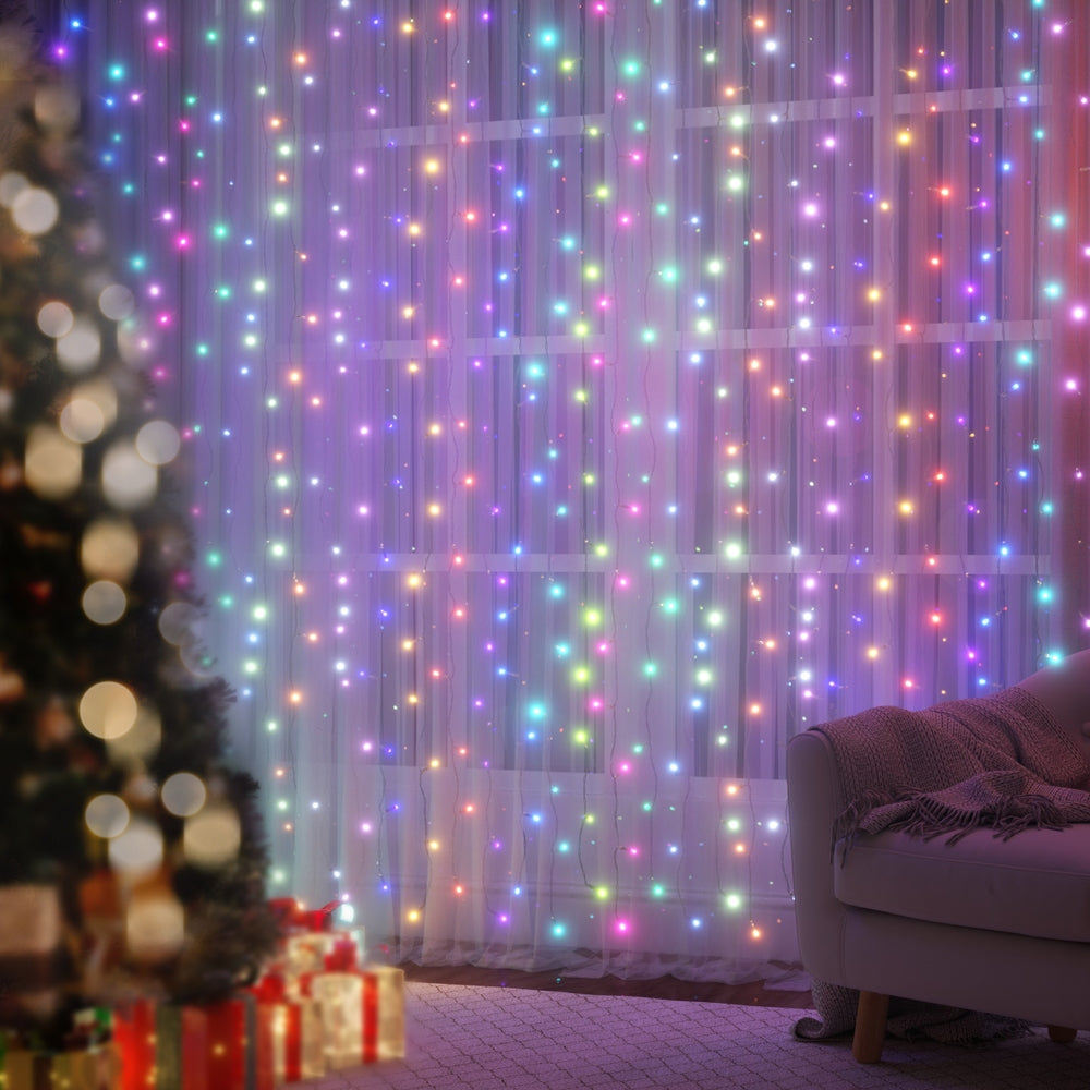 Jingle Jollys 3x6m Curtain Lights 960 LED RGB Remote Christmas Lighting