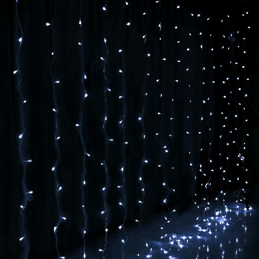 Jingle Jollys 3x6M Curtain Lights 600 LED Cool White Christmas Lighting