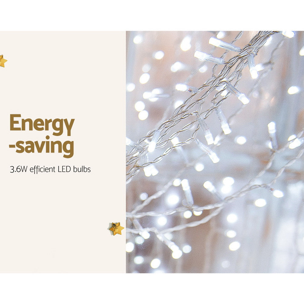 Jingle Jollys 3x6M Curtain Lights 600 LED Cool White Christmas Lighting