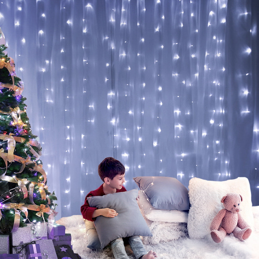 Jingle Jollys 3x6M Curtain Lights 600 LED Cool White Christmas Lighting