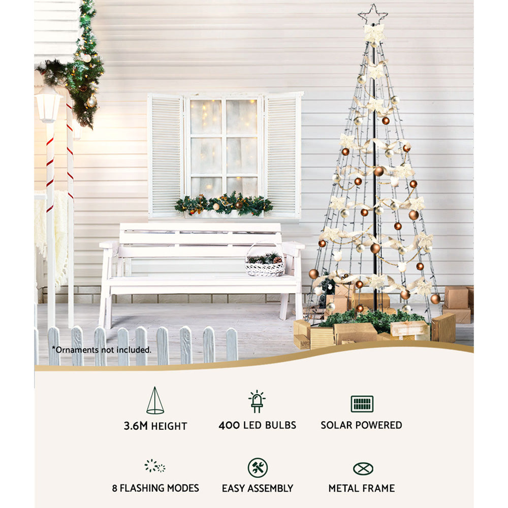 Jingle Jollys 3.6M Solar LED Christmas Tree 400 Lights