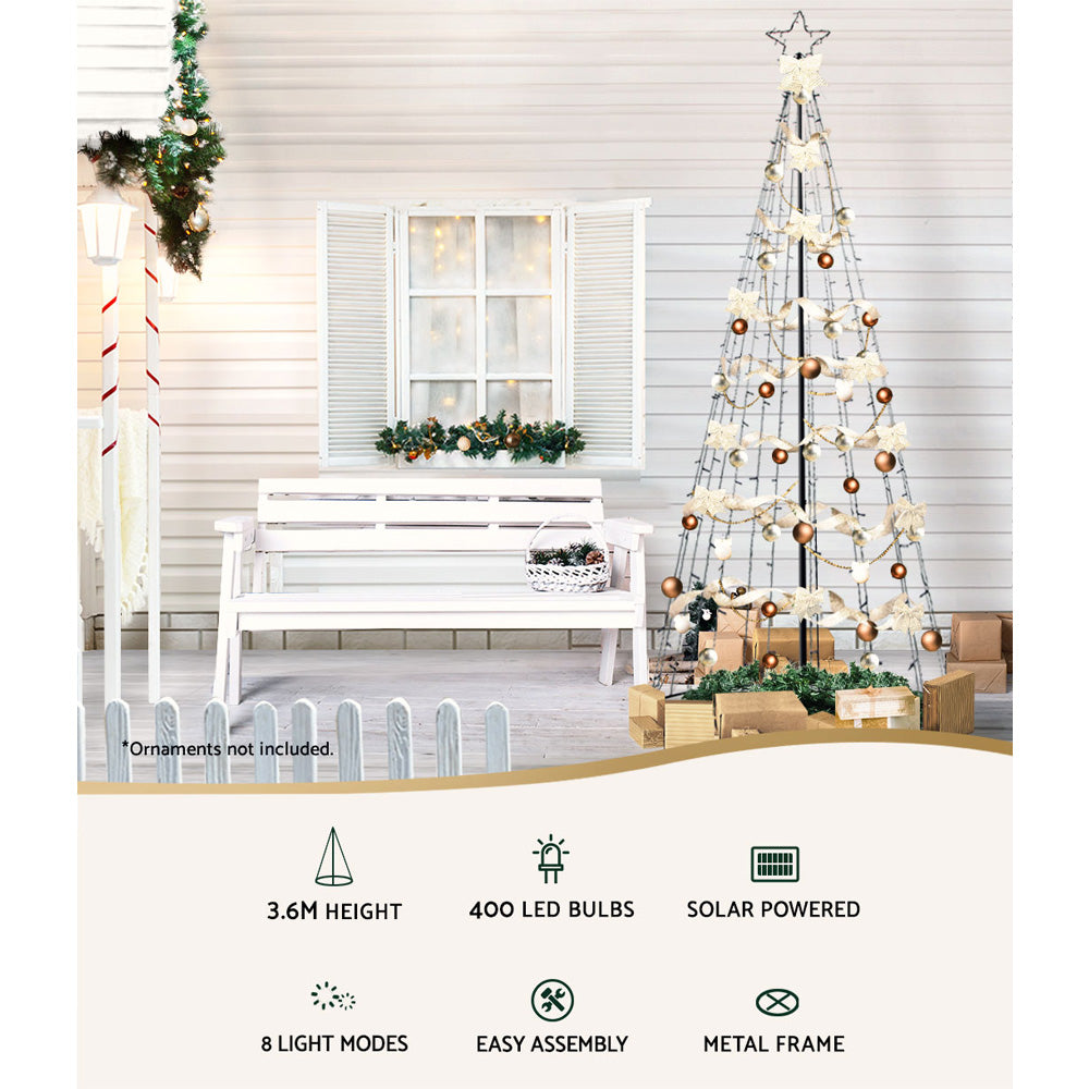 Jingle Jollys 3.6M LED Solar Christmas Tree Warm White
