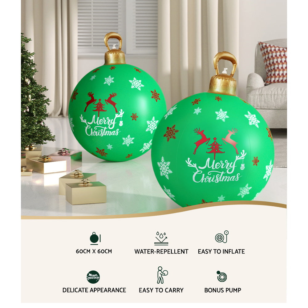 Jingle Jollys 60cm Christmas Inflatable Bauble Outdoor Decoration Green