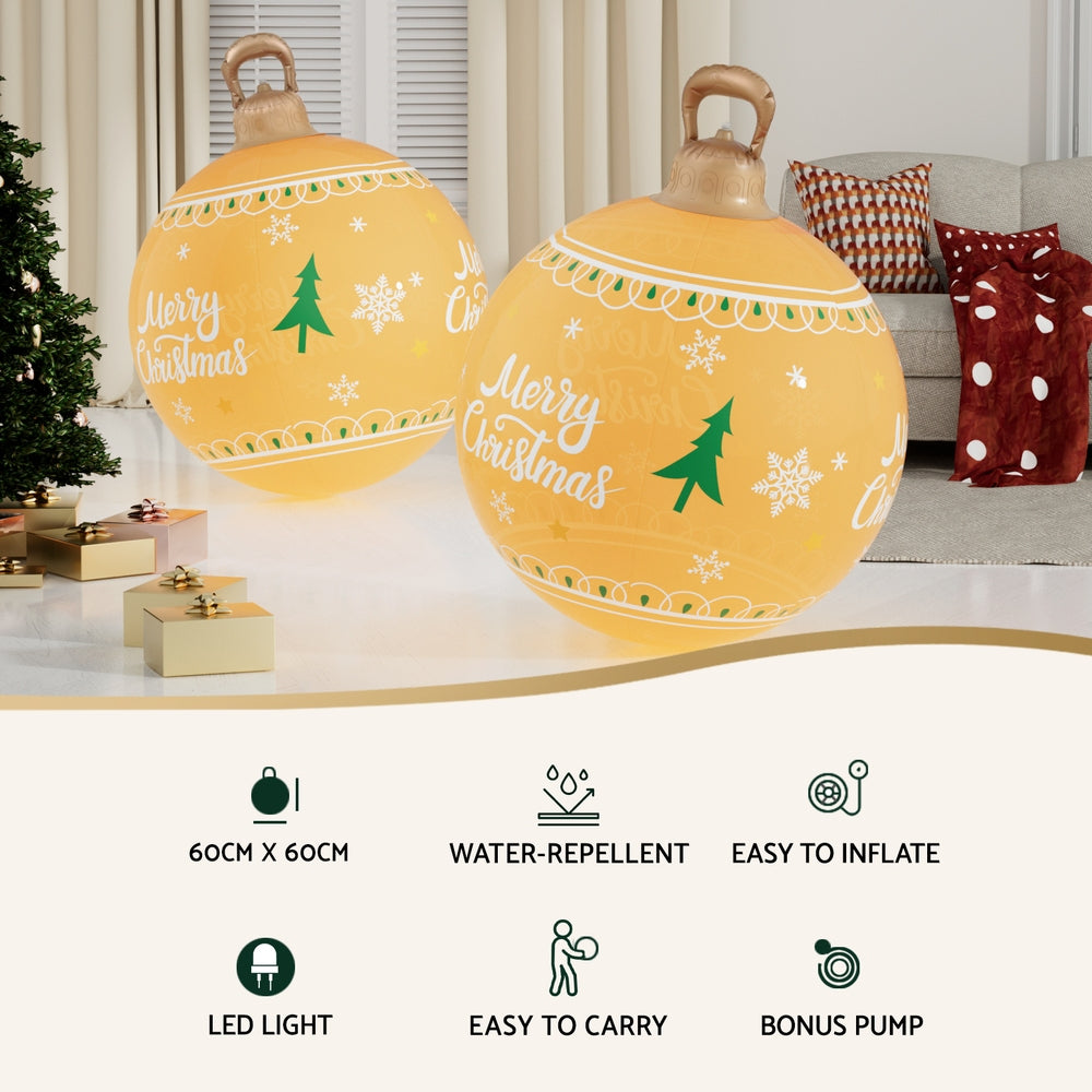 Jingle Jollys 60cm Inflatable Christmas Ball LED Illuminated Gold