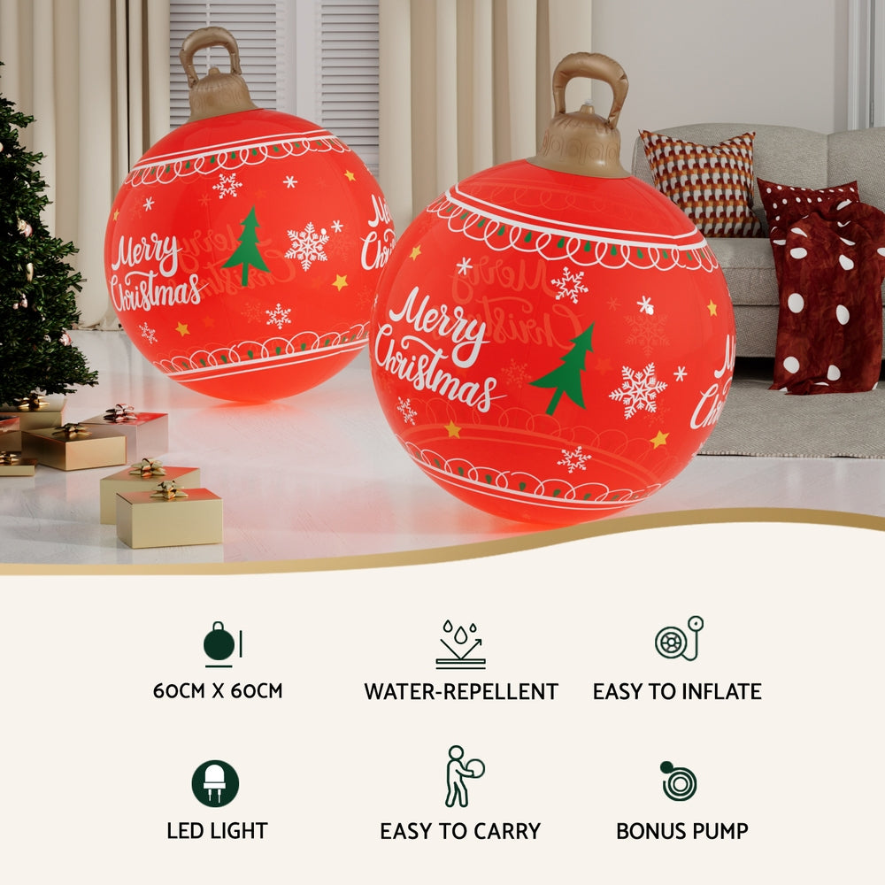 Jingle Jollys 60cm Inflatable Christmas Ball LED Illuminated Red